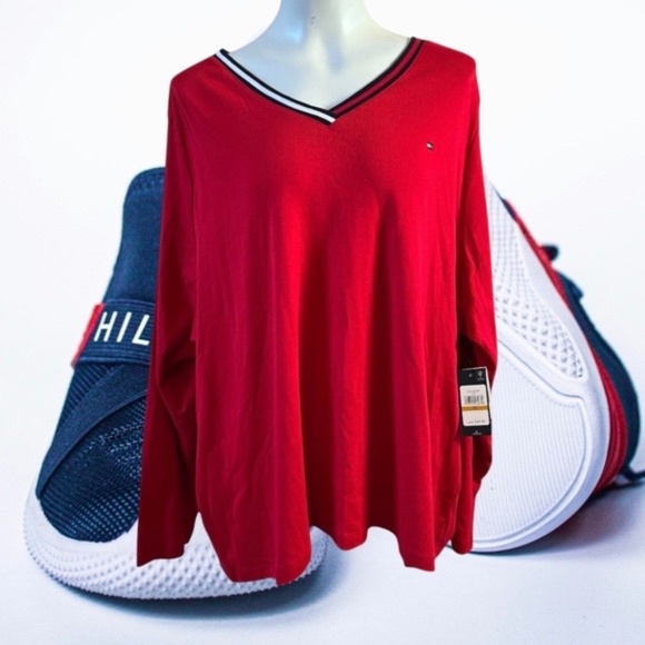 Tommy Hilfiger NEW Women's Sweater Preppy Classic Red V Neck Flag Logo 3X - Picture 7 of 7